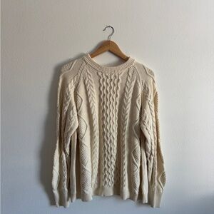 Women's Cream Cable-Knit Crewneck Sweater